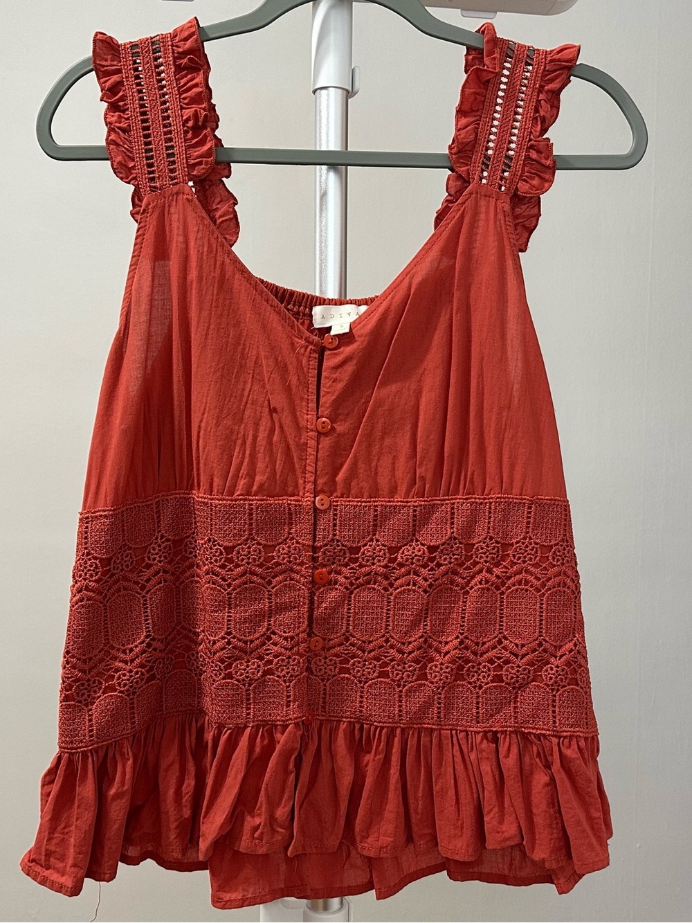 Women’s Adiva Ruffle-Strap Crochet Panel Tank Top - Rust, size L
